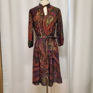 Vintage Handmade Paisley Print Gypsy Bohemian Style Dark Floral Colorful Dress